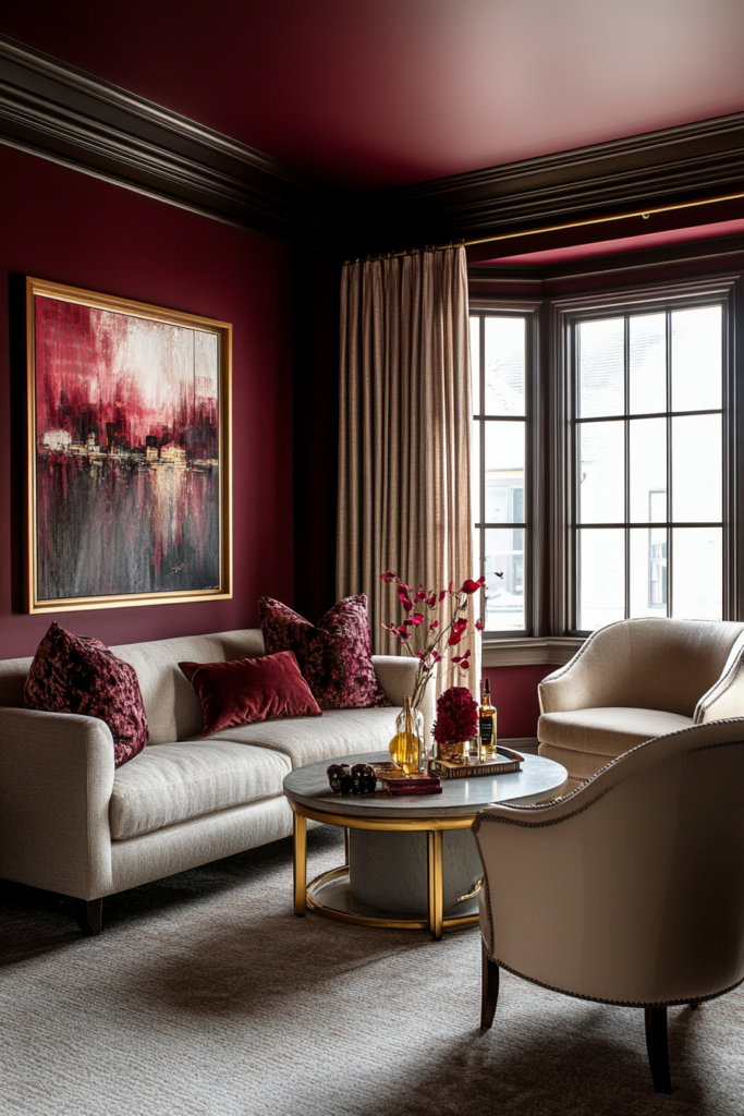 1. Burgundy Walls for a Dramatic Backdrop