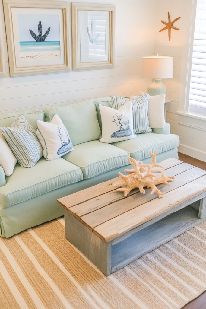 1. Coastal Charm: Light Greens and Blues