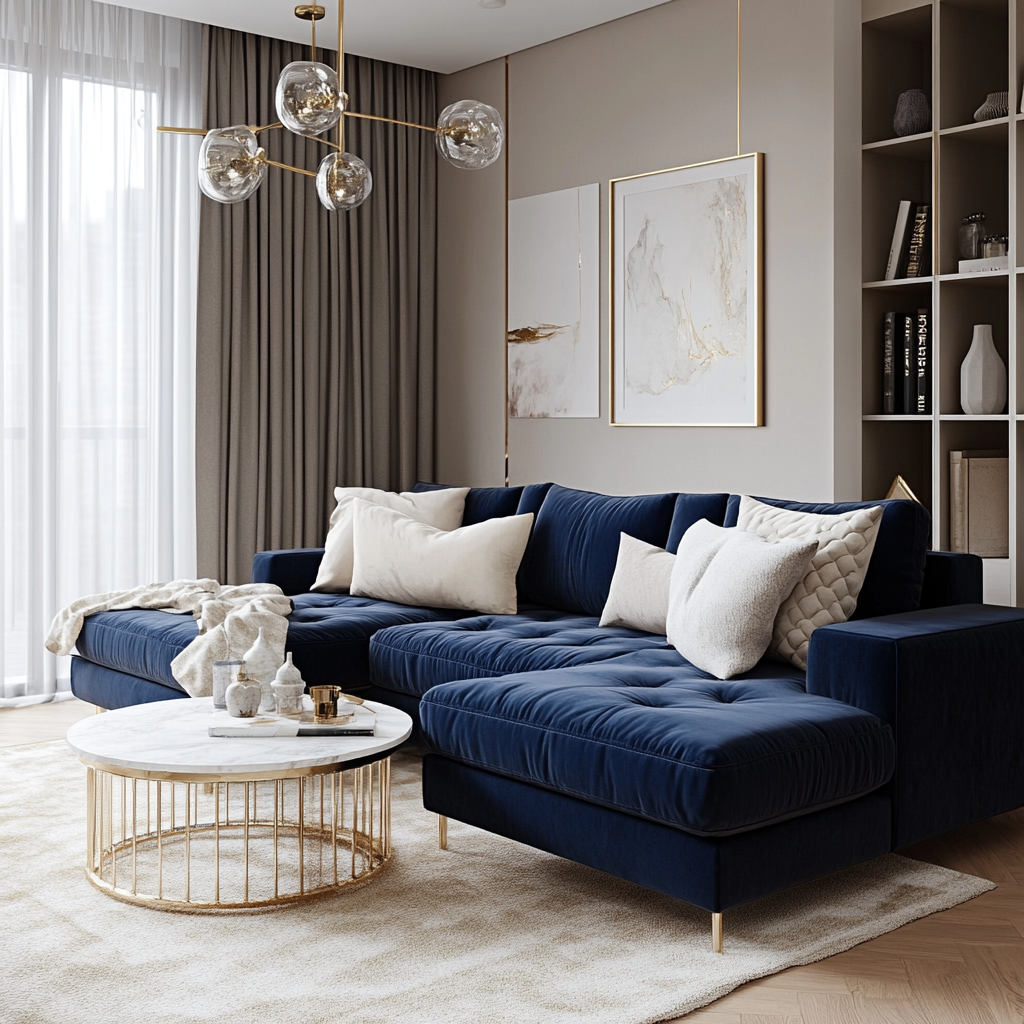1. Elegant Neutrals with a Blue Couch