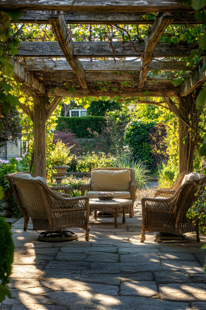 1. Wooden Pergola with Climbing Vines