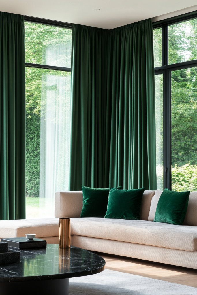 10. Forest Green Curtains for a Dramatic Look