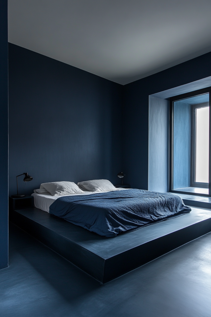 10. Minimalist Navy Blue Bedroom
