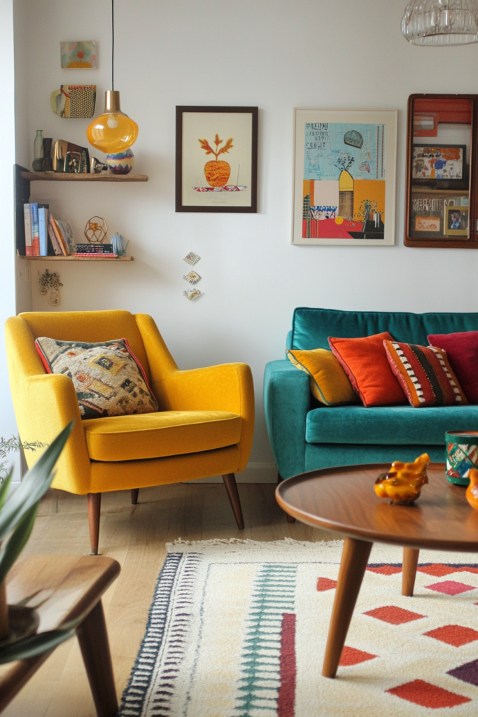 10. Teal and Mustard for a Retro Look