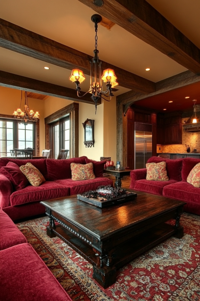 11. Burgundy and Wood for a Rustic Charm