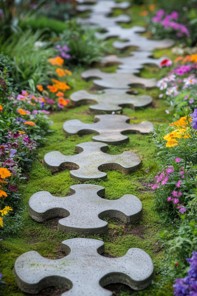 11. DIY Concrete Puzzle Stepping Stones