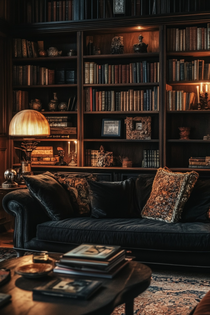 11. Dark Bookshelves for a Homey Touch