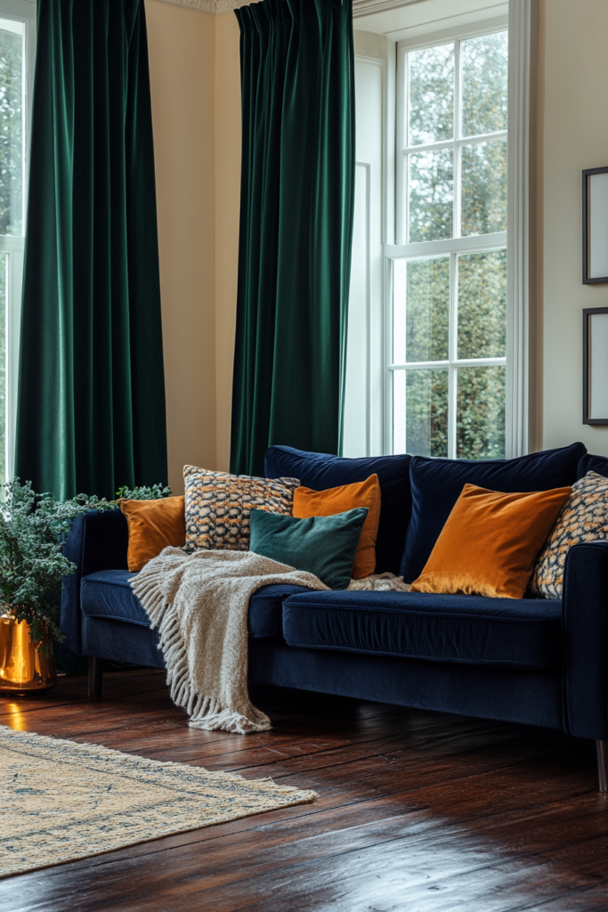 11. Forest Green Curtains for a Cozy Ambiance