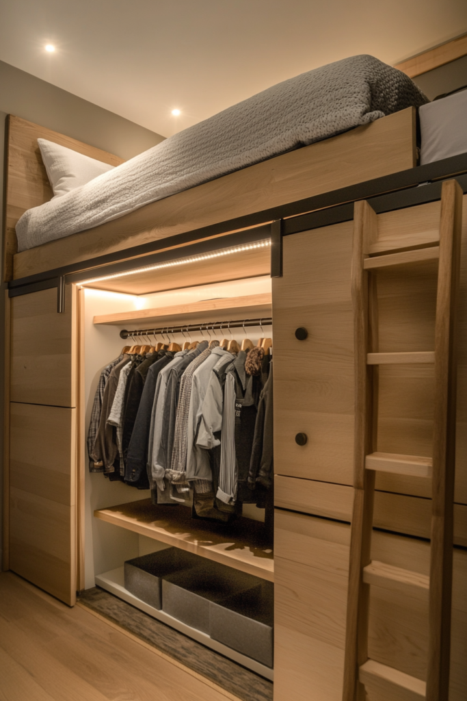 11. Loft Bed with a Built-In Closet