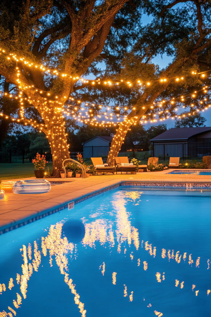 11. Poolside String Lights for a Resort-Like Feel