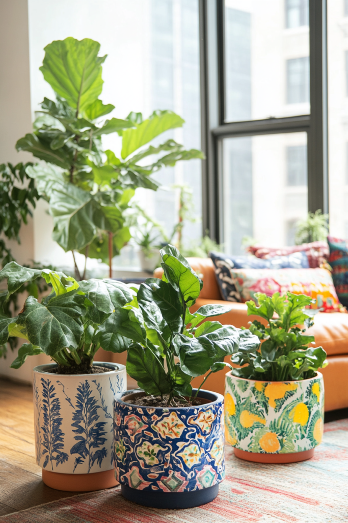 12. Add Indoor Plants with Bright Planters