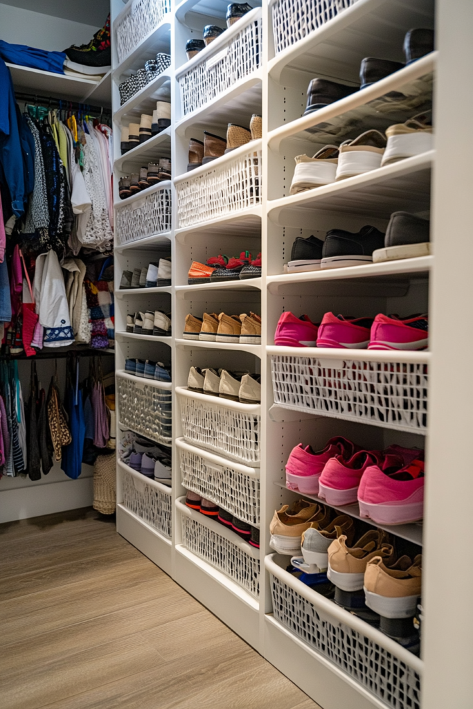 12. Stackable Baskets for Shoes