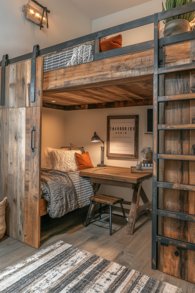 13. Loft Bed with Sliding Barn Doors