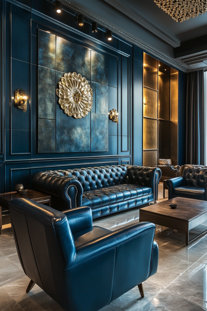 14. Navy Leather Furniture