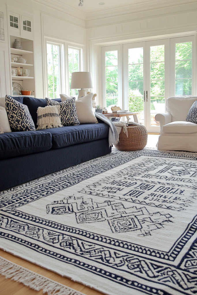 14. Navy and White with Layered Rugs