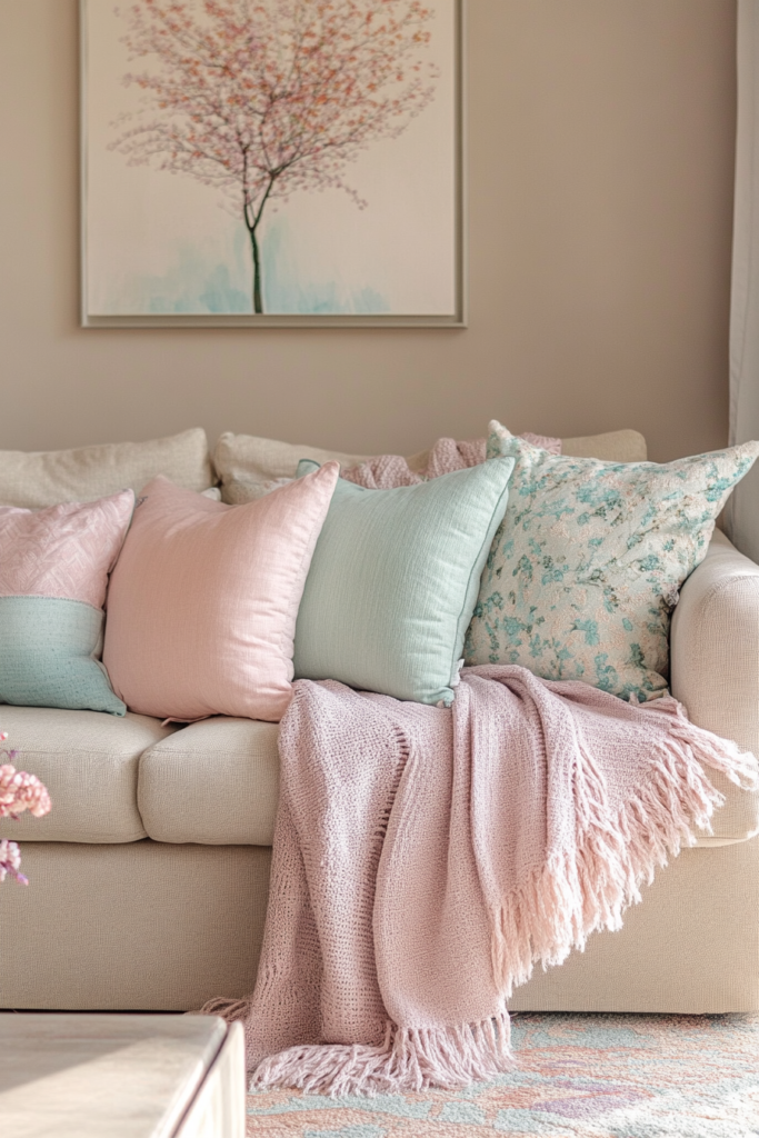 14. Pastel Throw Pillows for a Subtle Pop