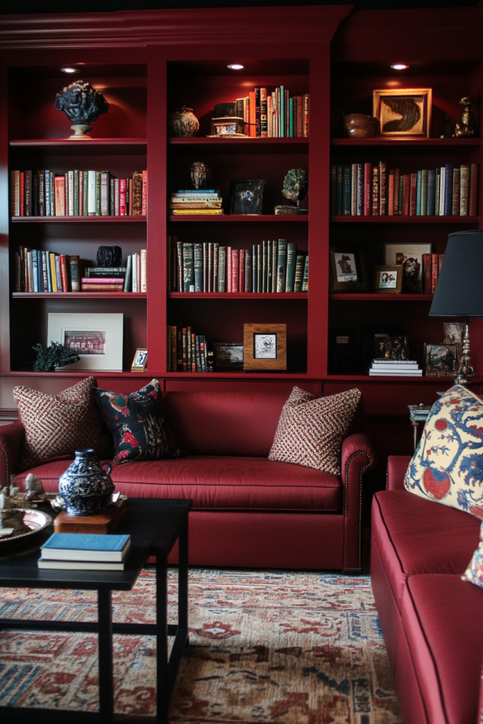 15. Burgundy Bookcases for Stylish Storage