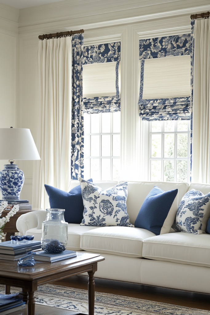 16. Introduce Blue and White Window Treatments