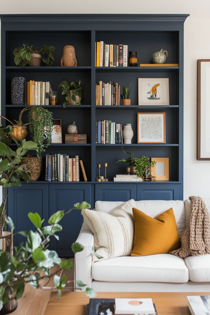16. Navy and White with Built-In Shelving