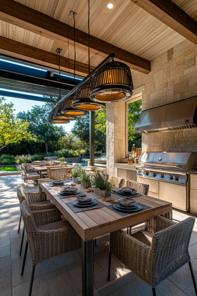 16. Outdoor Kitchen with a Covered Dining Area