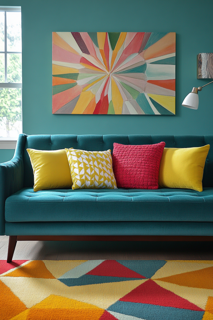16. Teal and Yellow for a Cheerful Atmosphere
