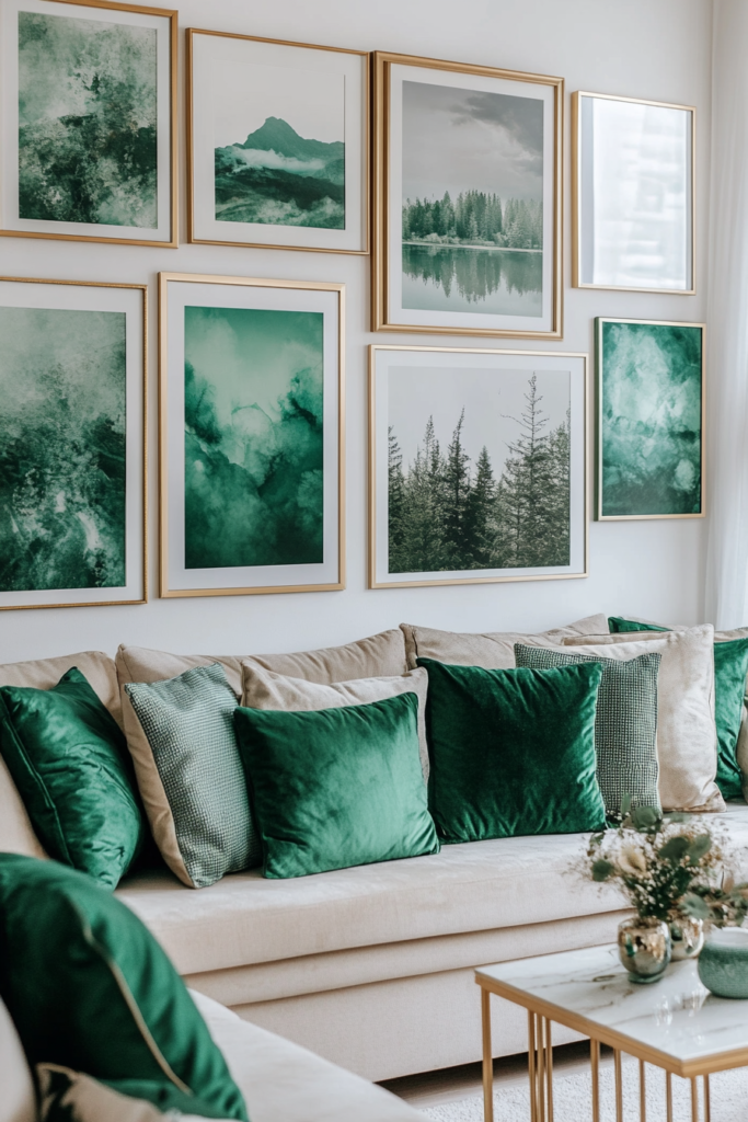 17. Create a Gallery Wall with Green Accents