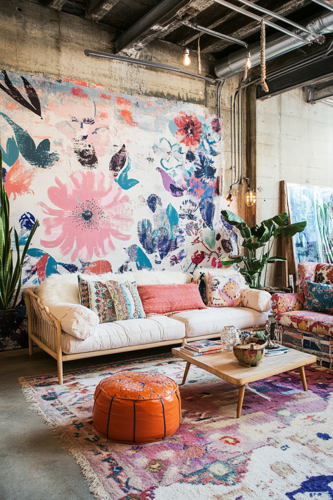 18. Use Boho-Inspired Wallpaper or Wall Murals