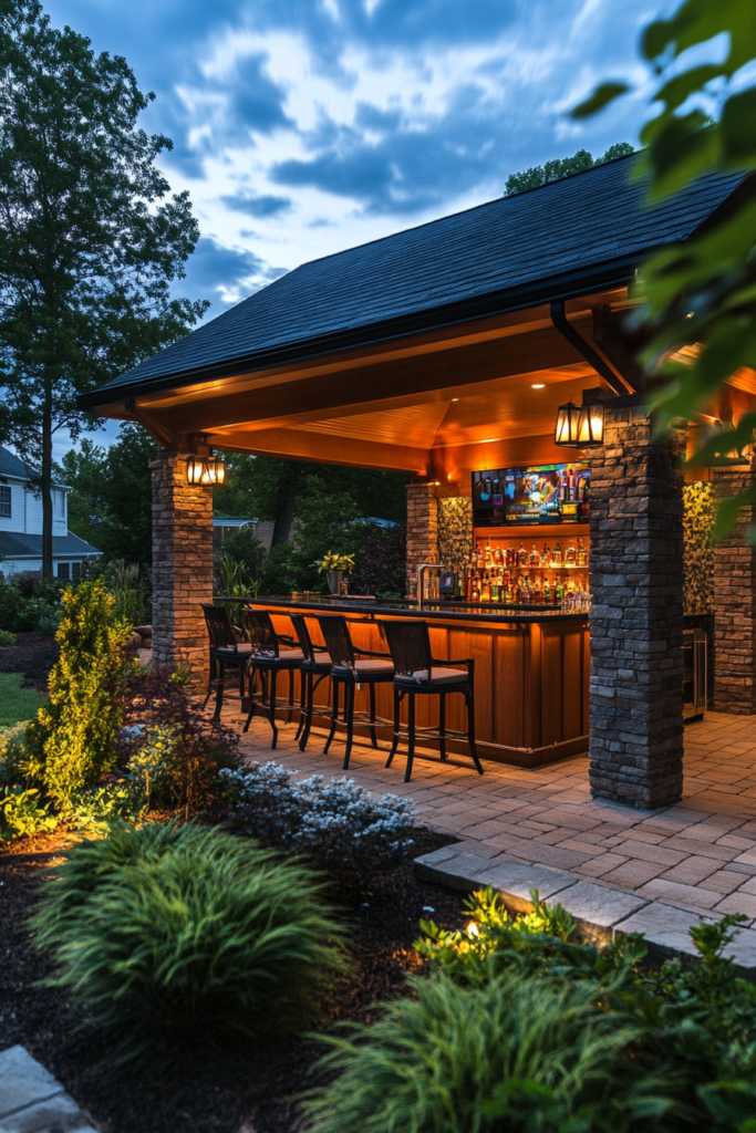 19. Backyard Pavilion with a Built-In Bar