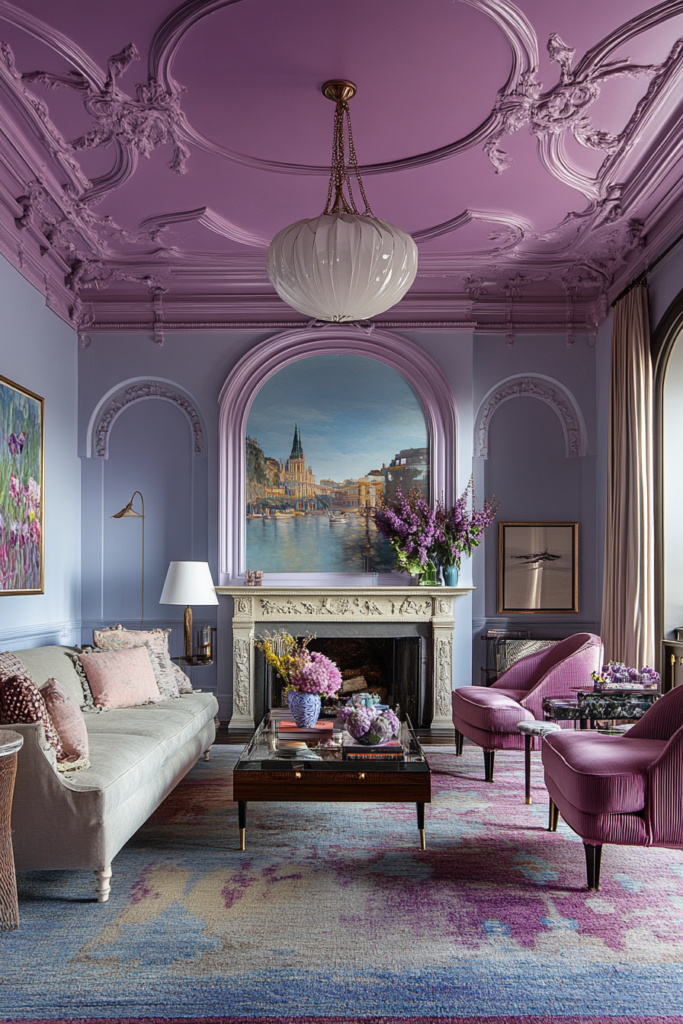 19. Ceiling Charm: Purple Accents Above