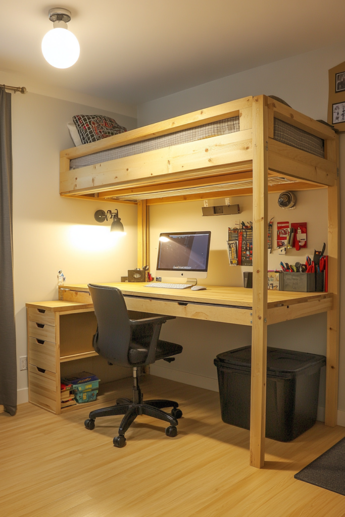 19. Loft Bed with a Folding Workbench