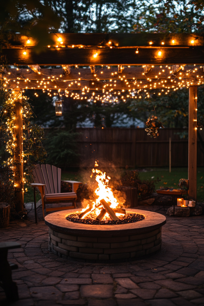 20. Fire Pit with a Pergola Overhead