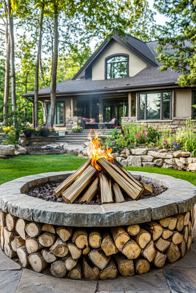 22. Fire Pit with a Firewood Storage Nook