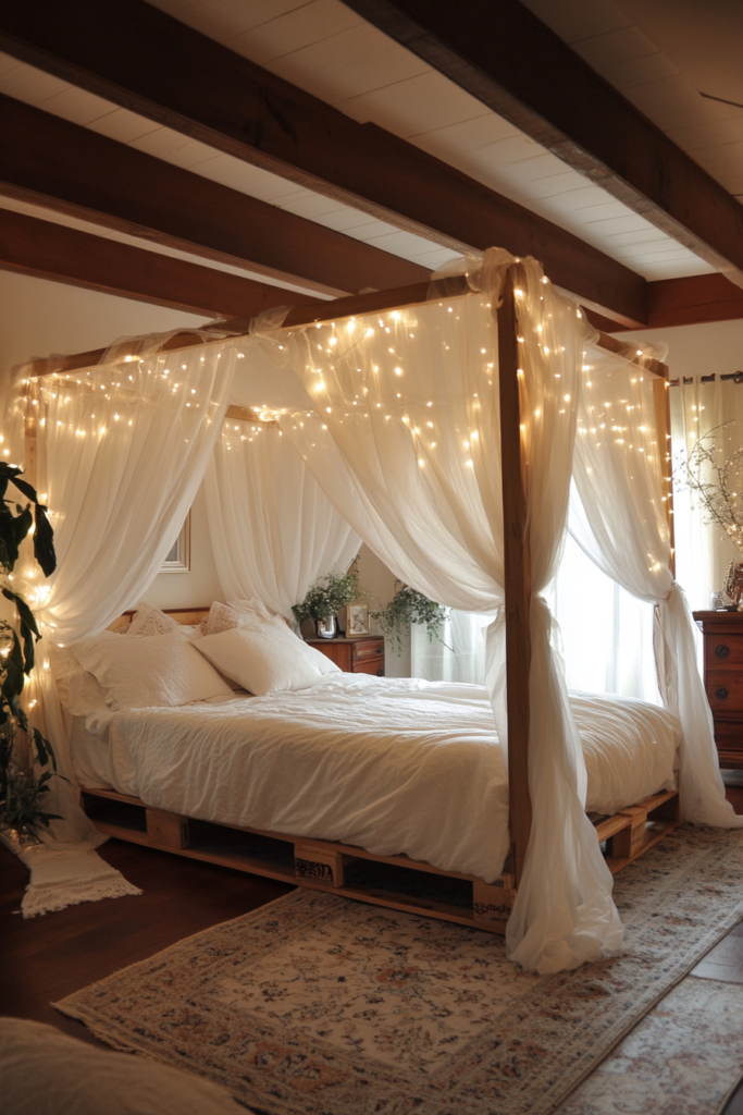 22. Romantic Pallet Bed with Drapes