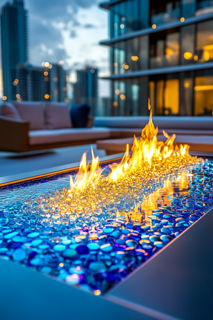 23. Fire Pit with Glass Beads Instead of Wood