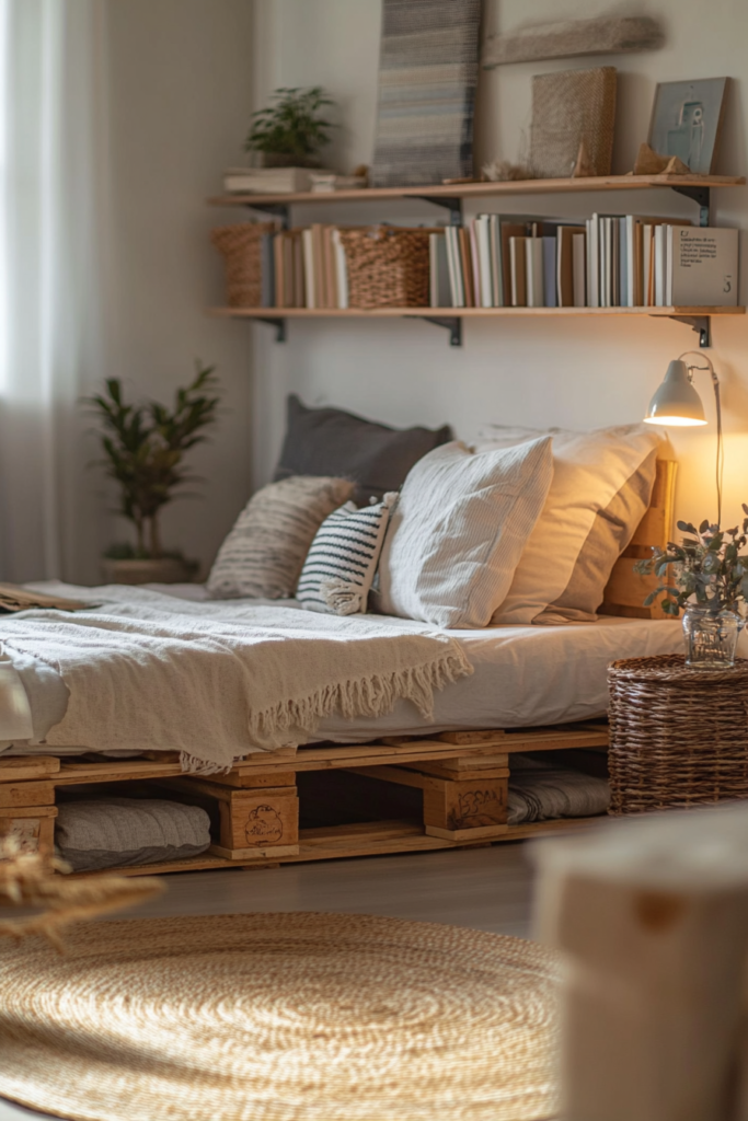 3. Pallet Bed with Built-In Storage