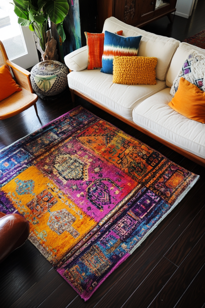 4. Colorful Rugs on Wooden Floors