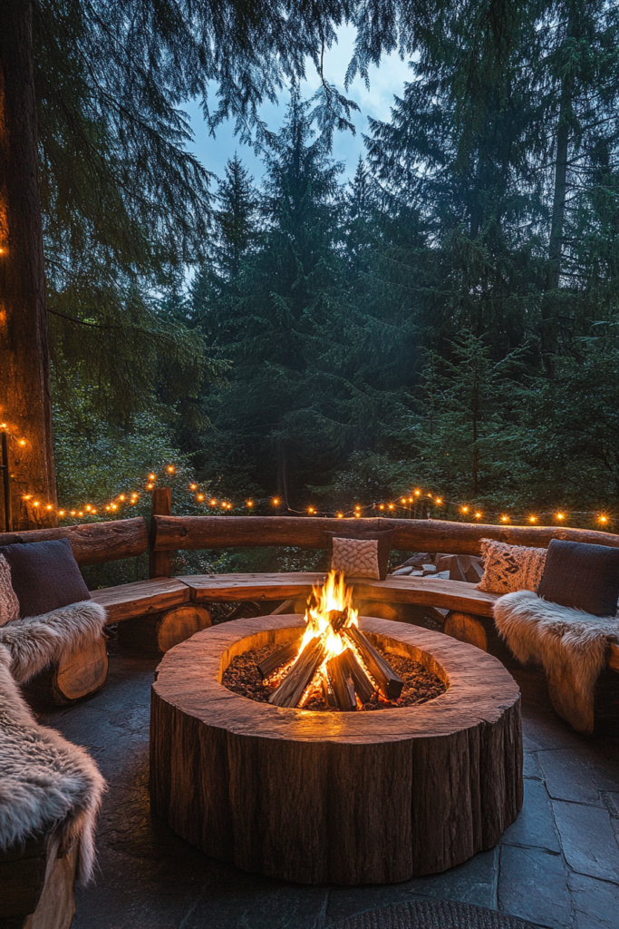 4. Fire Pit with Log Bench Seating