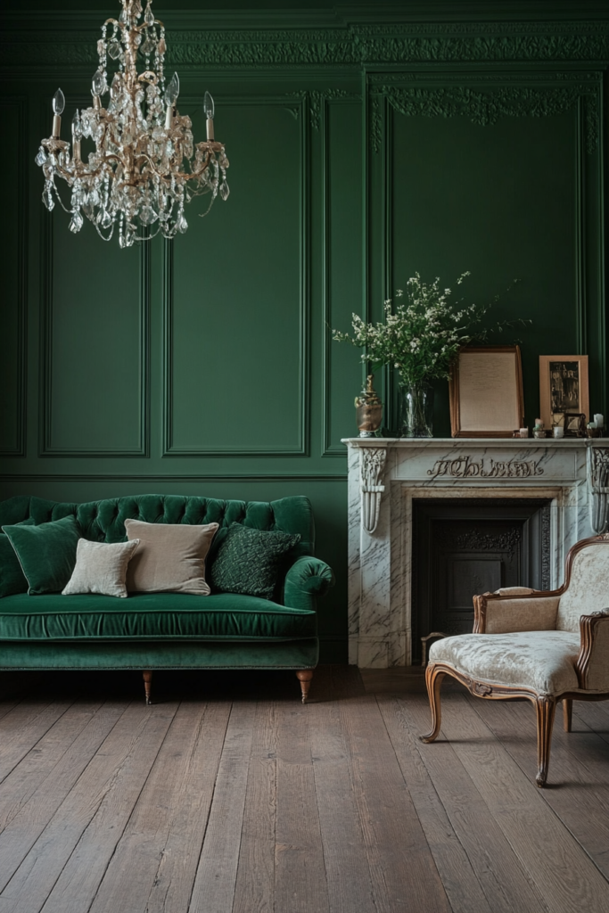 4. Green Paneling or Wainscoting