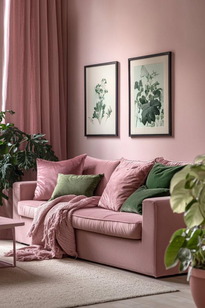 4. Monochromatic Pink with Green Accents