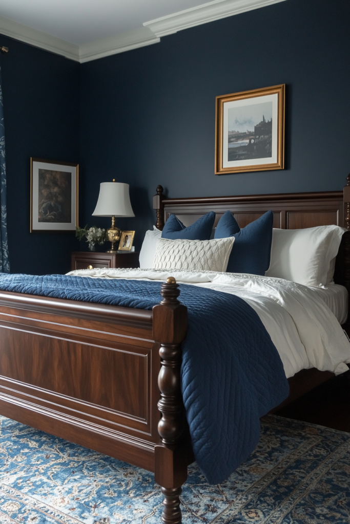 5. Dark Wood and Navy for a Timeless Look