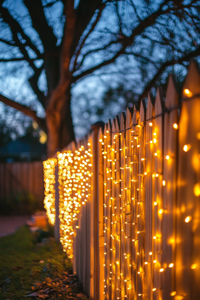 5. Fence-Lined String Lights for a Defined Border