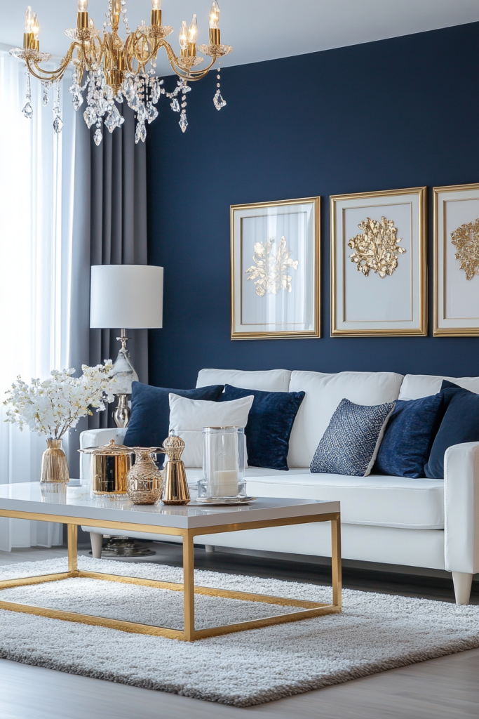 5. Navy and White with Metallic Accents