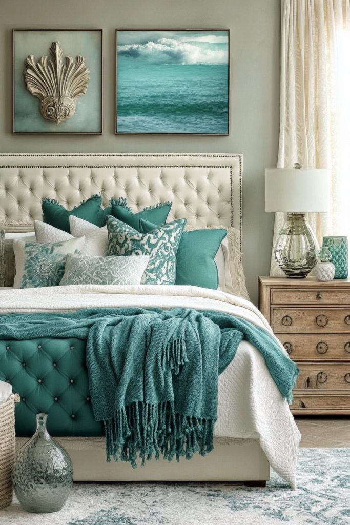 6. Ocean Whispers: Teal and Ivory