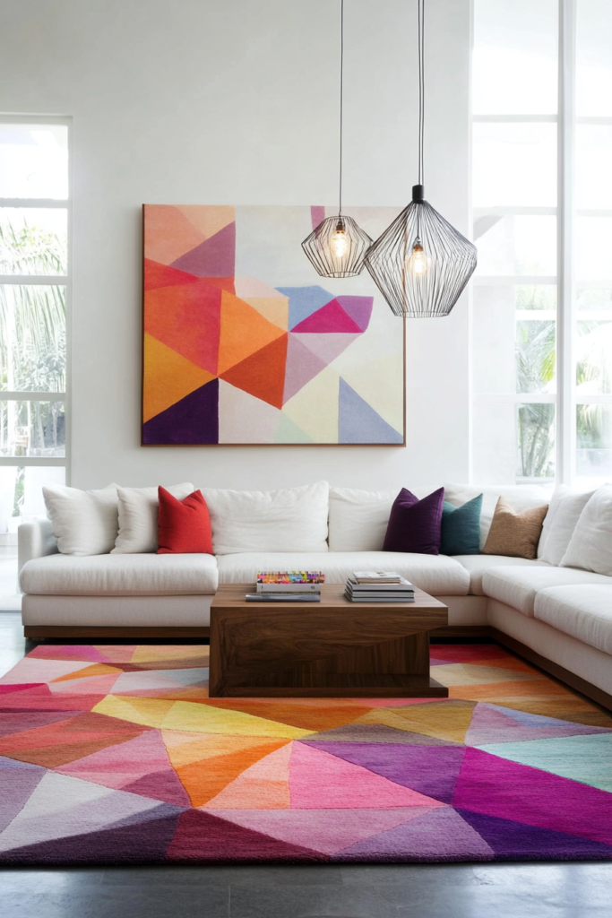 6. Use a Multicolored Rug as a Focal Point