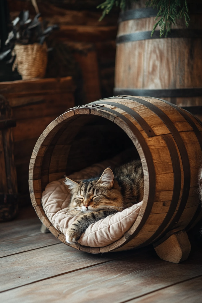 6. Wooden Barrel Bed