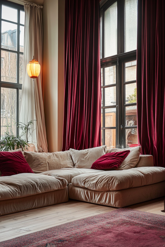 7. Burgundy Curtains for a Cozy Ambiance
