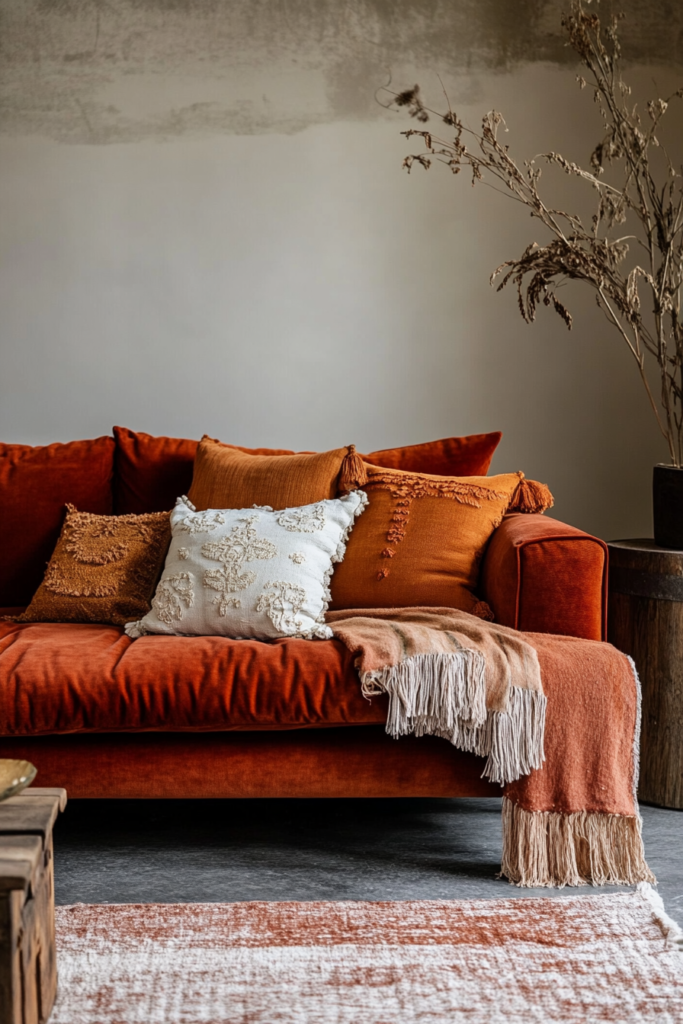 7. Cozy Boho Glam with Pillows and Throws