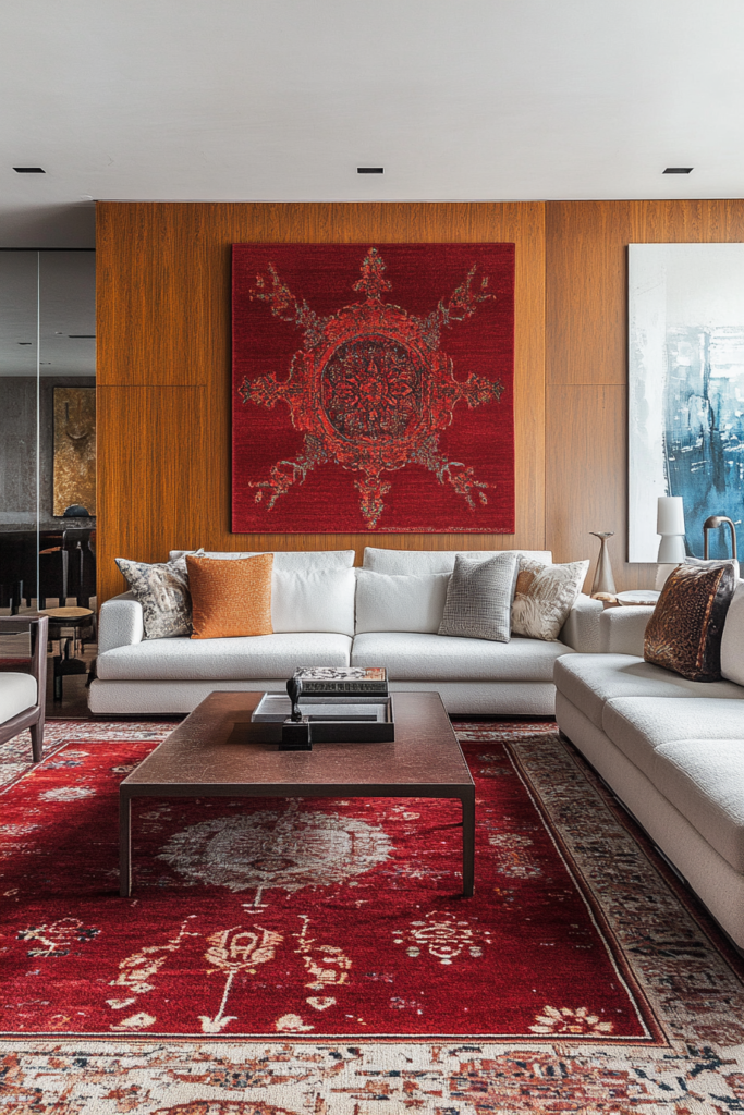 8. Burgundy Rugs to Ground the Room