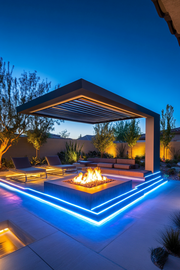 8. Fire Pit with Built-In LED Lighting