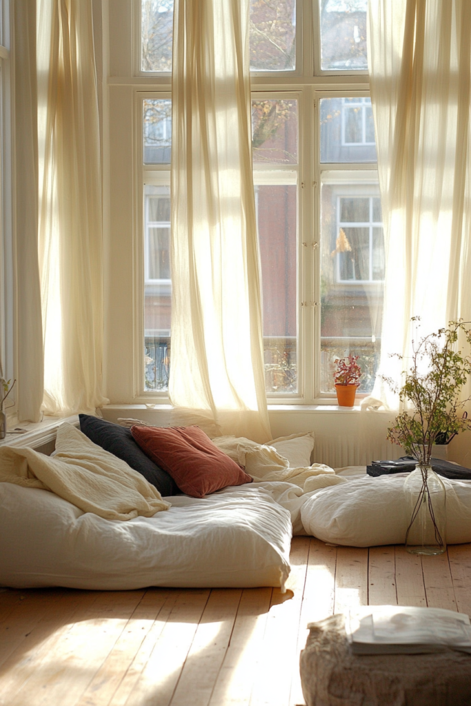 8. Oversized Windows with Flowing Curtains