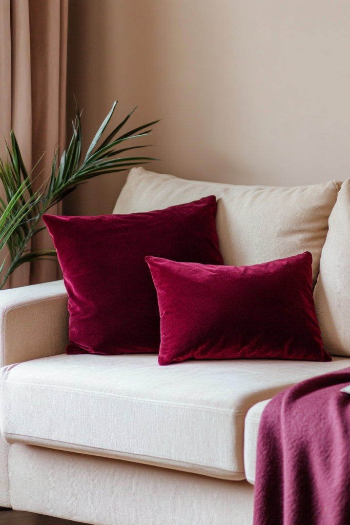 9. Burgundy Throw Pillows & Blankets for a Subtle Touch